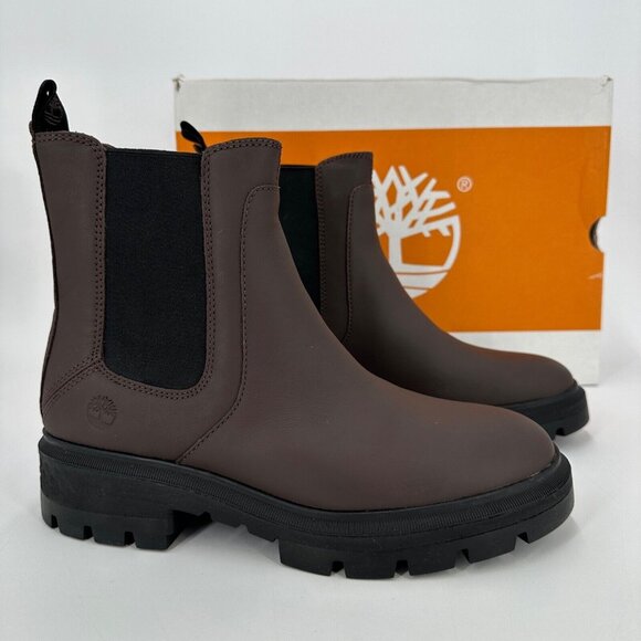 Timberland Women's Cortina Valley Brown Leather Chelsea Boots size 8.5 Lug Sole - Picture 1 of 8
